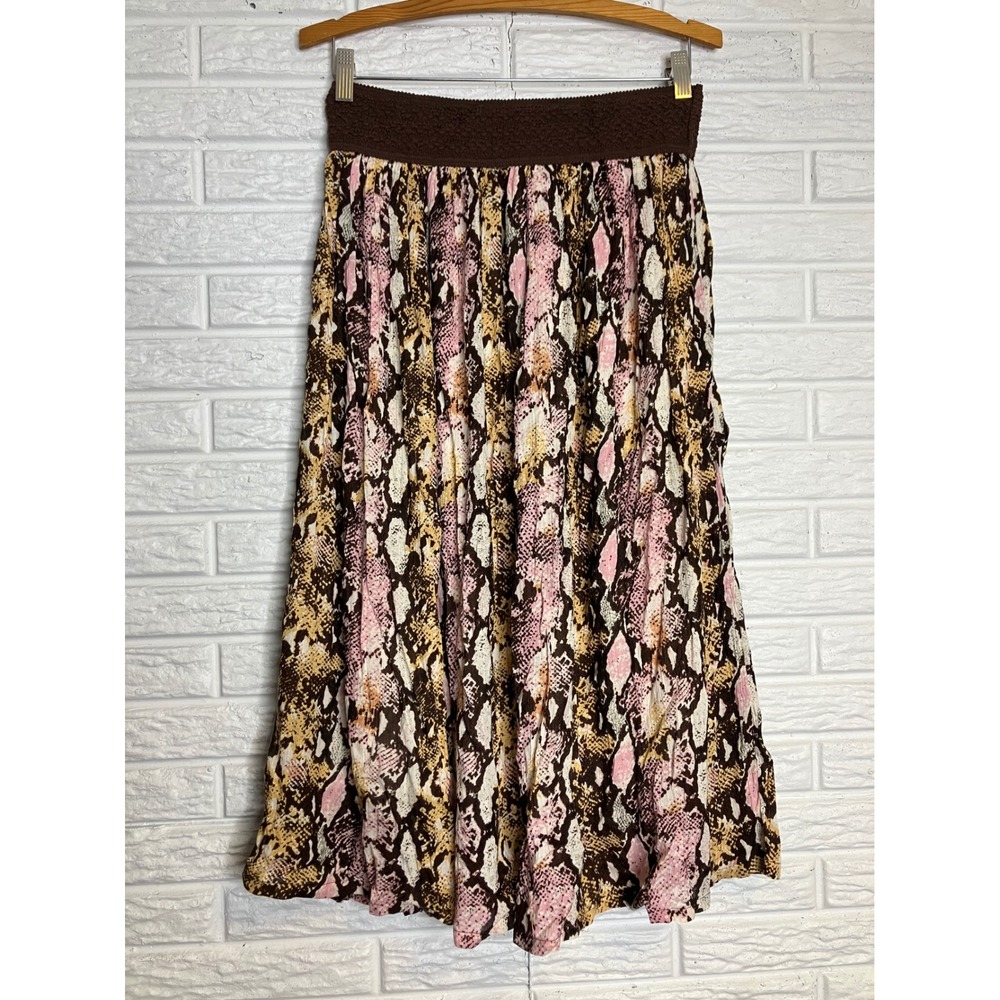 Gypsie Blu Midi‎ Skirt Womens Small Brown Snakeskin Print NWT Smocked Boho Rayon